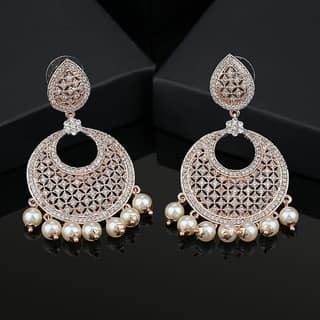 Stunning Cubic Zirconia and Pearl Drop Earrings in Rose Gold Plated