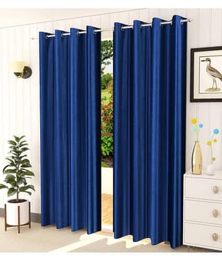 Kraftiq Homes Solid Semi-Transparent Eyelet Curtain 5 ft ( Pack of 2 ) - Blue