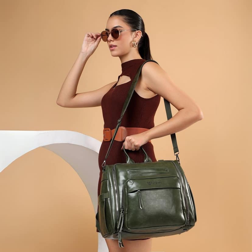 VISMIINTREND Diaper Bags for Mother & New Born Baby | Premium Pu Leather Maternity Bag | Convertible | Anti Theft | Trolley Sleeve | Travel Messenger Bag | Gift for Baby Shower, Moms to Be