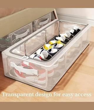 (Pack of 1) Shoe Storage Box, Shoe Organizer for Closet, Clear Plastic Stackable Shoe Boxes, Space Saving Foldable Sneaker Shoe Rack Containers Bin Holder