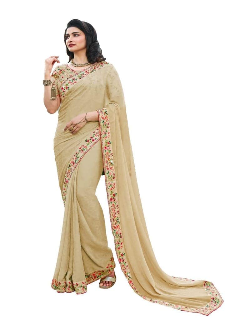 HHK Fashion Women's Printed Vichitra 5.5 Meter Saree with Unstitched Blouse Piece