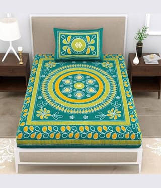 ABHACLOTHO Cotton 1 Single Bedsheet with 1 Pillow Cover ( Blue )