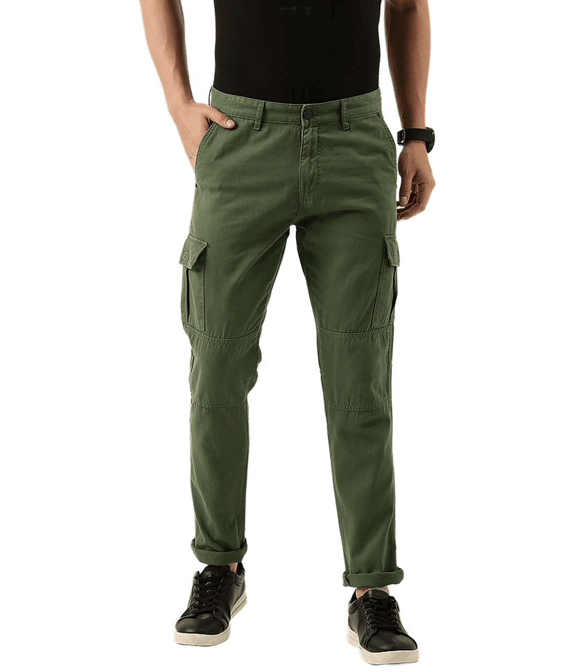 IVOC Men Pure Cotton Slim Fit Over-dye Cargos Trousers