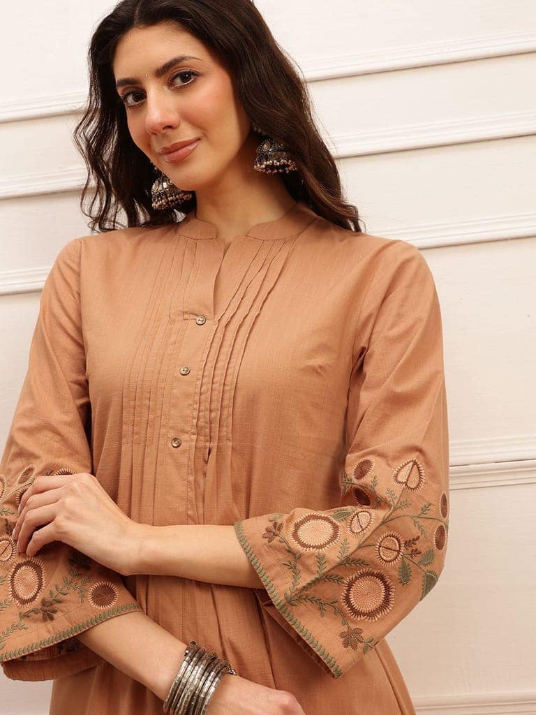Caramel Brown Embroidered Kurta view 2