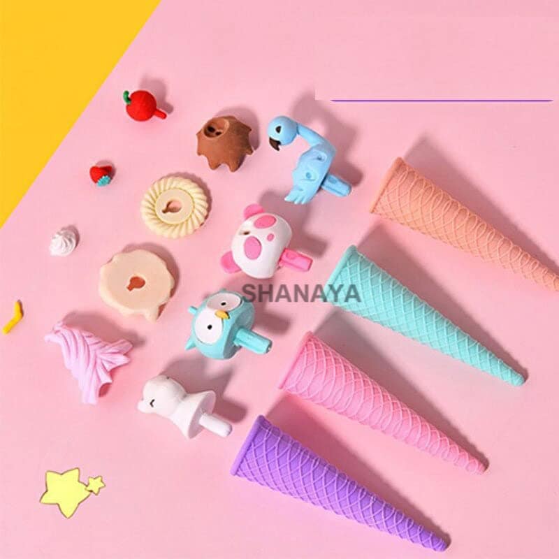 SHANAYA Pencil Eraser for Kids Cute Ice Cream Cone Shape Erasers Return Gifts for Girls Boys Kids Children Stationary School Items Pack of 2 Assorted view 3