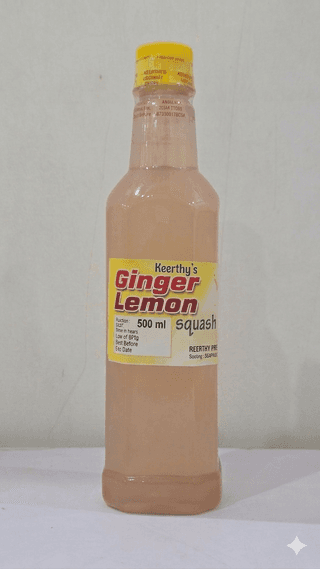 Keerthy Food Products Ginger Lemon Squash | Refreshing Ginger & Lemon Drink Concentrate | Tangy & Zesty Beverage Syrup | 500ml