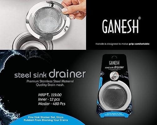Ganesh Stainless Steel Sink Strainer Kitchen Drain Basin Basket Filter Stopper Drainer/Jali | 10 W x 10 H Millimeters view 2