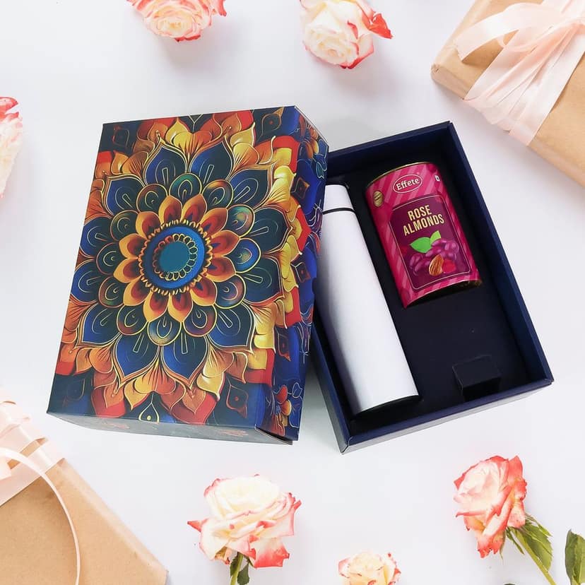 Rose Almonds Gift Hamper – Premium 2 Pc Set with Stainless Steel Bottle view 2