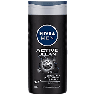 Nivea Men Active Clean Shower Gel - With Active Charcoal, For Body, Face & Hair, 250 ml