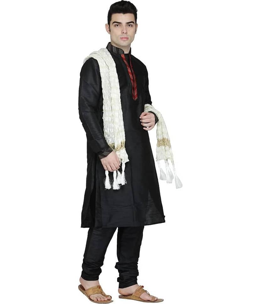 SKAVIJ Black Silk Blend Kurta Pyjama Set view 2