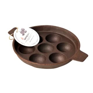 Aarogyam Cast Iron Paniyaram Pan 7 Cavity , Pre-Seasoned 7.5 inch Diameter (19cm), Naturally Non-stick, Toxin-Free, Gas & Induction Compatible, Weight- 1.2 kg (Colour - Black) by Aarogyam - The Cast Iron Shop