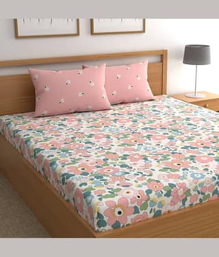 CG HOMES Cotton 1 Double Bedsheet with 2 Pillow Covers ( Pink )