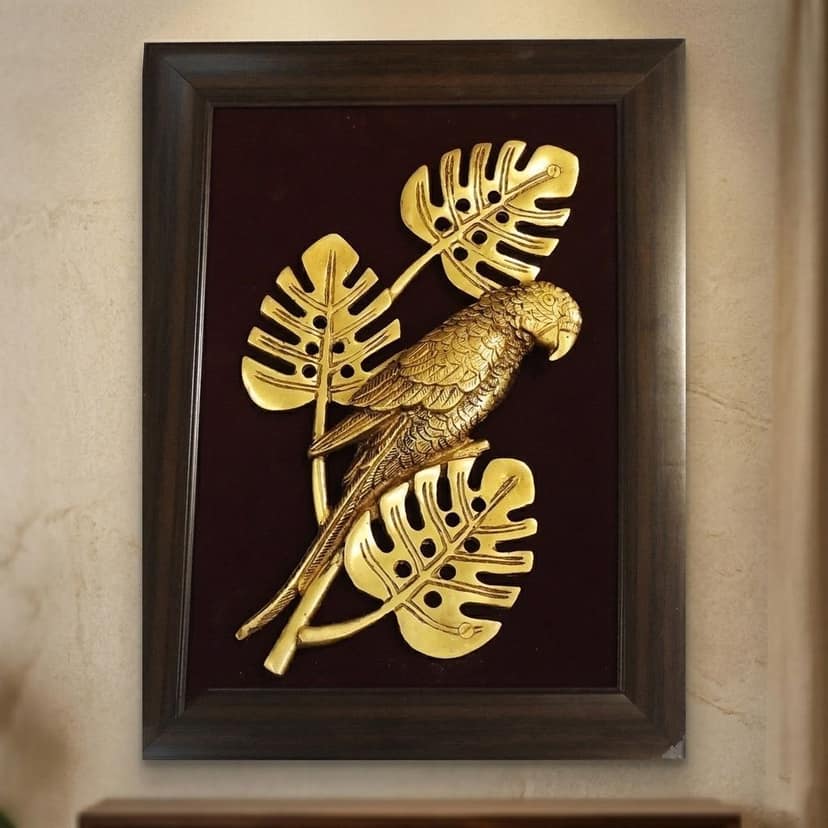 Decorative Parrot Wall Hanging With Frame Brass Bird Wall Art Home Decor, Height : 16.5 Inch (BSMAS1900 D) view 2