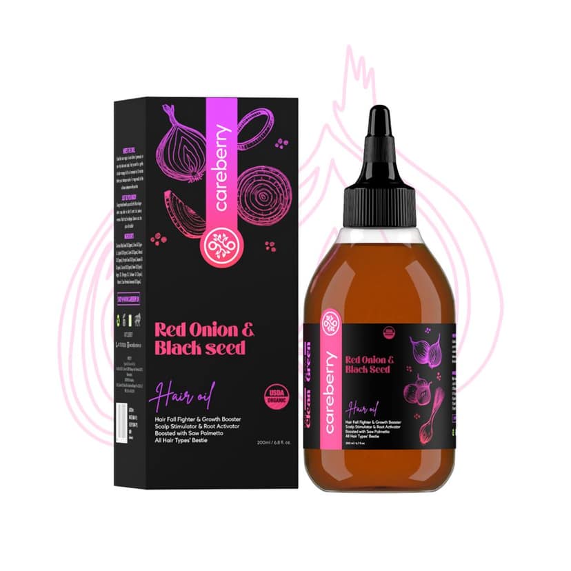Careberry Red Onion & Black Seed Hair Care Duo | Shampoo & Oil Combo for Hair Growth | Sulfate & Paraben Free | For Men & Women | 300ml Shampoo + 200ml Oil view 7