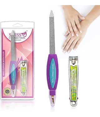 Swiss Connection Nail Clipper Set – Stainless Steel Fingernails & Nail File Sharp Nail Cutter, Blade & Foldaway Nail File for Grooming, Easy to Use Nail Care Tools (Multicolor)( Unit-4)(Pack of 2)