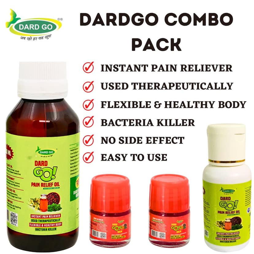 Dardgo Pain Relief Oil | Ideal for Joint Pain, Knee Pain, Neck Pain, Back Pain, Shoulder Pain, Sciatica Pain | Instant Pain Reliever | Ayurvedic & Non-Sticky, 100 ml + 20 ml + 2 Balm (Combo Pack) view 3