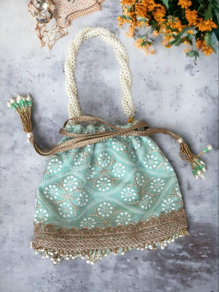 ART BY CHAITASI Embellished Designer Potli Bag with Protective Box, Handbag, Wristlets, Clutch for Women, Girls with Handmade Embroidery, Sequin, Beads Work for Parties, Weddings view 3