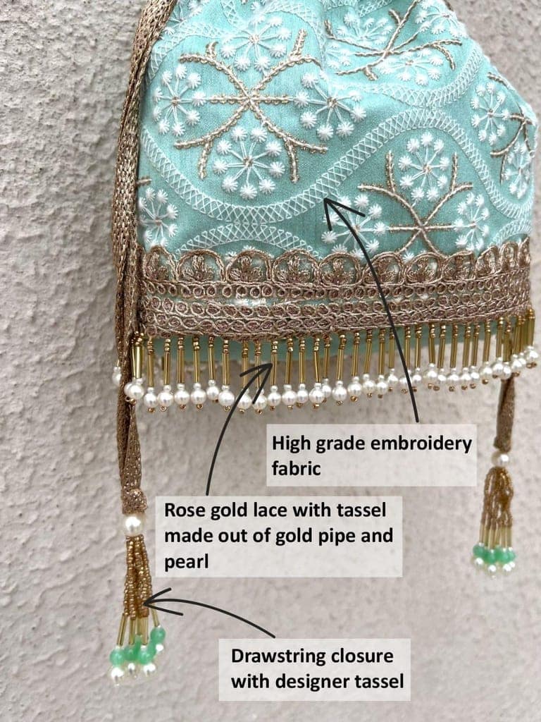 ART BY CHAITASI Embellished Designer Potli Bag with Protective Box, Handbag, Wristlets, Clutch for Women, Girls with Handmade Embroidery, Sequin, Beads Work for Parties, Weddings view 4