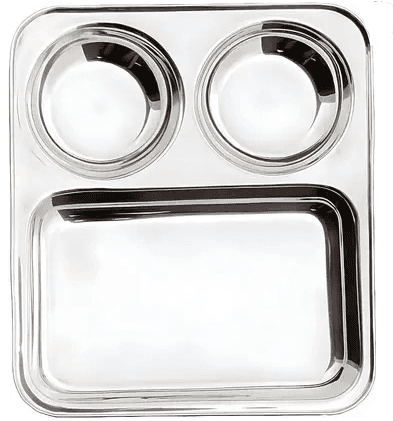 WEKTU Stainless steel Pav Bhaji Plate | Lunch Plate | Bhojan Thali 3 in 1 Compartments Dinner Plate