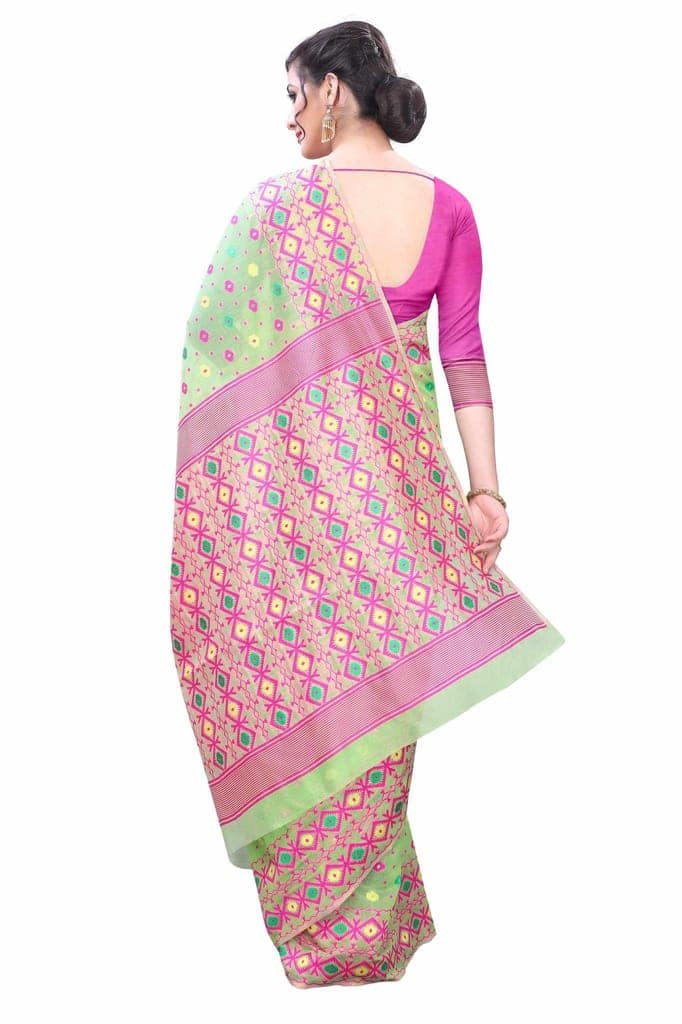 Silk Zone Women's Jamdani Cotton Blend Woven Saree with Blouse Piece view 5