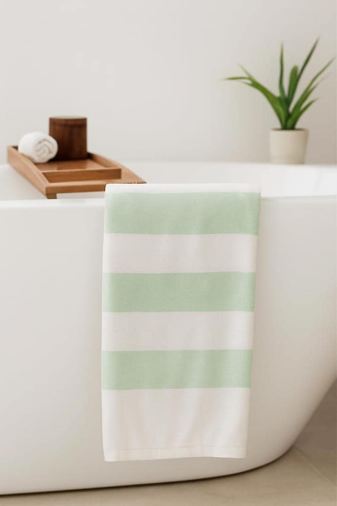 Alangrahaa Bamboo Bath Towl Coral Pink Grey & Mint Green Bathroom Decor Machine Washable view 3