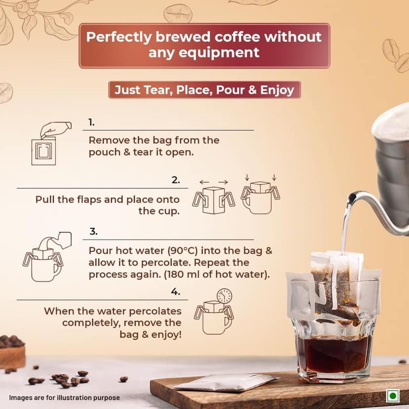 Sonnets by Tata Coffee, Easy Pour, Yemmigoondi Estate, Medium Roast & Ground Coffee,Tasting Notes of Jackfruit, Black Pepper & Cloves, 5 Easy Pour Bags view 4