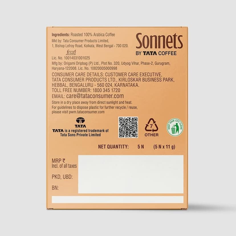 Sonnets by Tata Coffee, Easy Pour, Yemmigoondi Estate, Medium Roast & Ground Coffee,Tasting Notes of Jackfruit, Black Pepper & Cloves, 5 Easy Pour Bags view 6