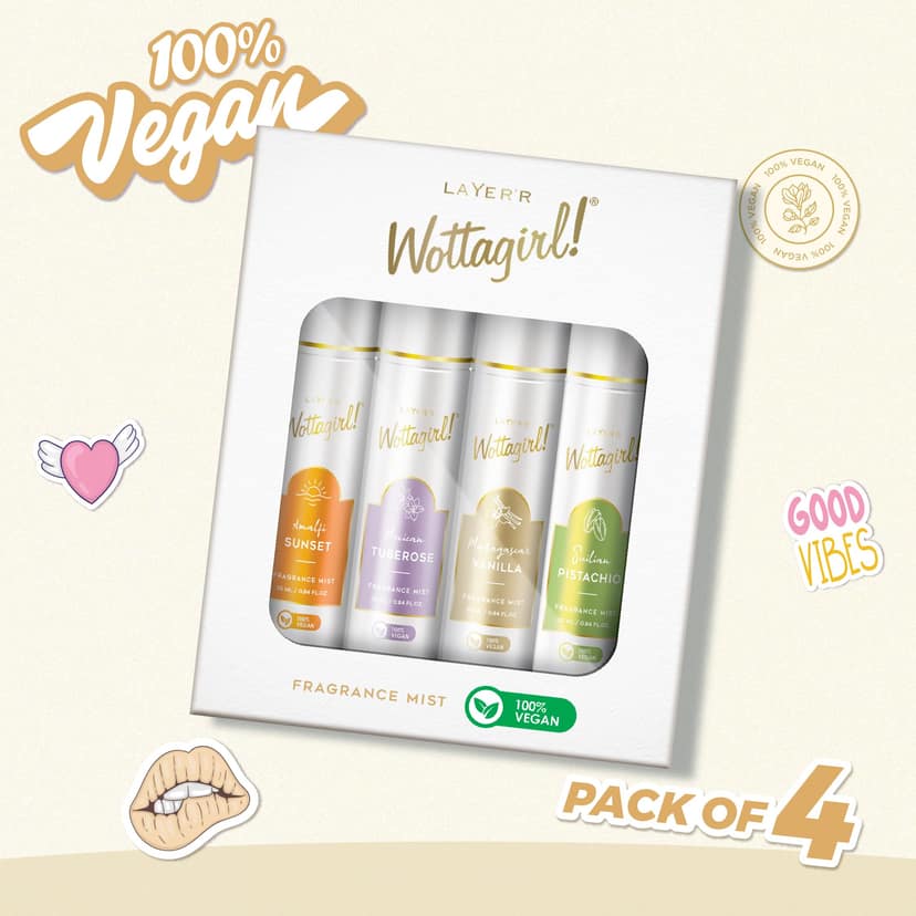 Layer'r Wottagirl Vegan Body Mist Gift Pack for Women, 25ml x 4 Layer'r Wottagirl Vegan Body Mist Gift Pack for Women, 25ml x 4 - Vegan Gift set view 2