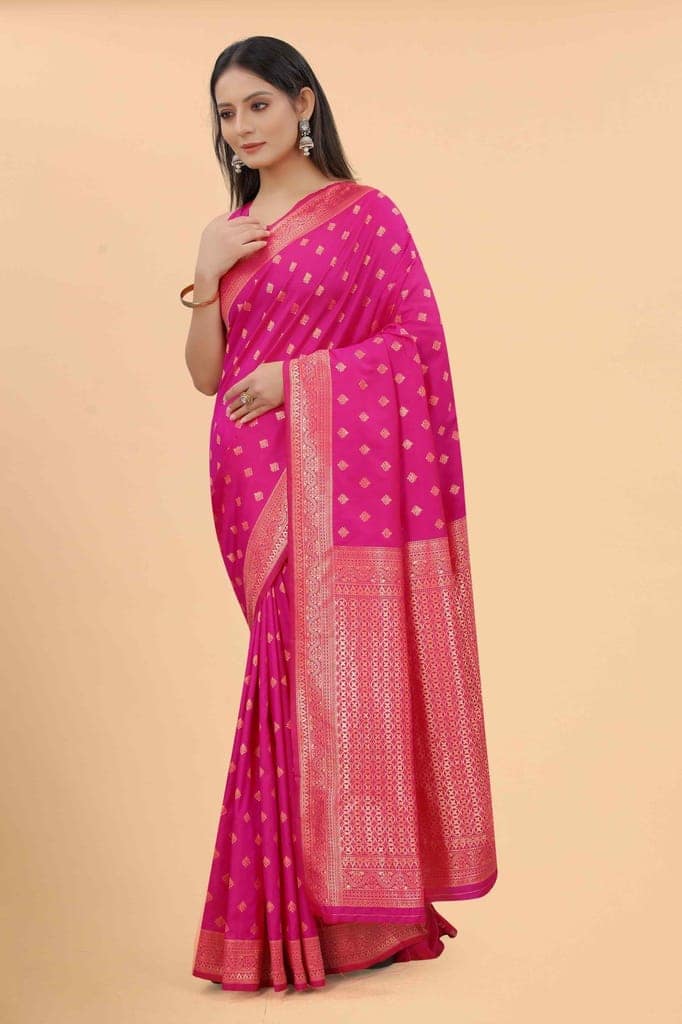 Women's Art Silk Zari Woven Saree With Unstiched Blouse Piece view 3