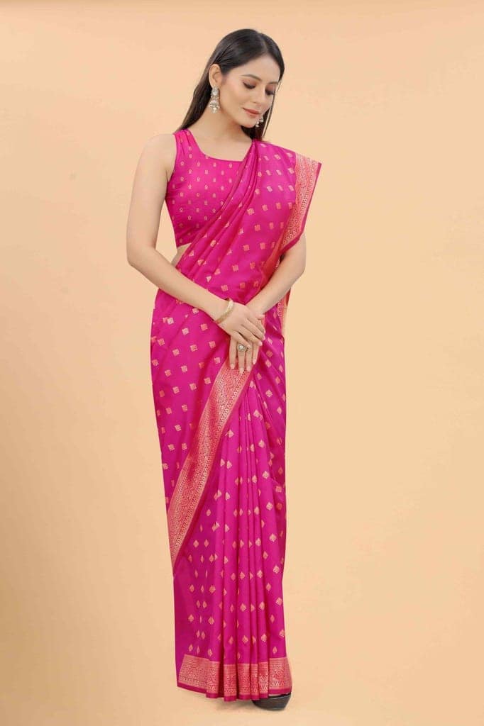Women's Art Silk Zari Woven Saree With Unstiched Blouse Piece view 4