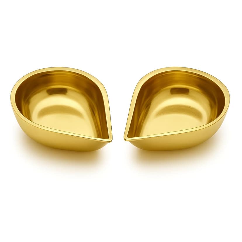 Brass Diya for Pooja (Pack of 2) � Lightweight Traditional Deepam � 64 mm Height � 54 mm Width � Golden Agal Vilakku Oil Lamps for Temple, Aarti & Diwali Decoration