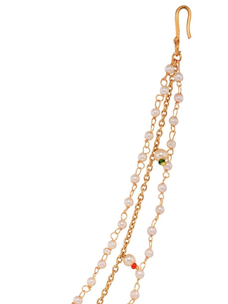 Gold Plated Red & White Pearl Beaded &Studded Bridal Nose Ring view 5