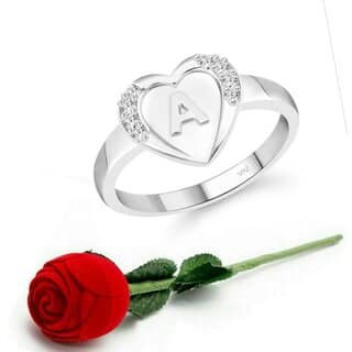 VFJ cz alloy Rhodium plated Valentine collection Initial"A"Letter in heart ring