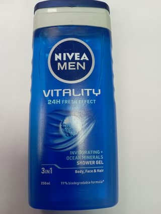 Nivea Men Vitality 24h fresh effect Invigorating + Ocean minerals Shower gel 3in1 250ml Body, face & hair 99% biodegradable formula