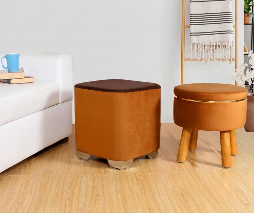 ShadowKart Ottoman Pouffes Sitting Stool for Living Room Furniture Wooden Footstools Puff Mudda Footrest Pouff for Office Home Decor, Combo