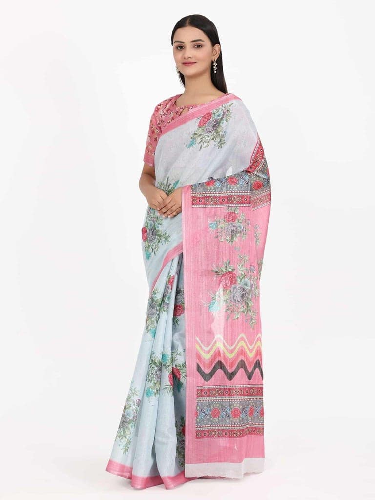 Women's Digital Print Zari Woven Multicolor Saree view 3