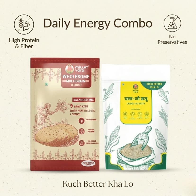 Energy Booster Combo – Wholesome Multigrain Atta (1 kg) + Chana Jau Sattu (400 gm)