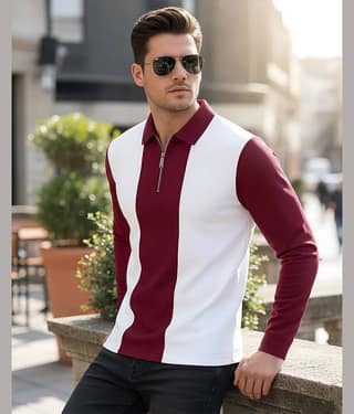 AUSK Men Cotton Blend Regular Fit Striped Polo T Shirt ( Maroon )