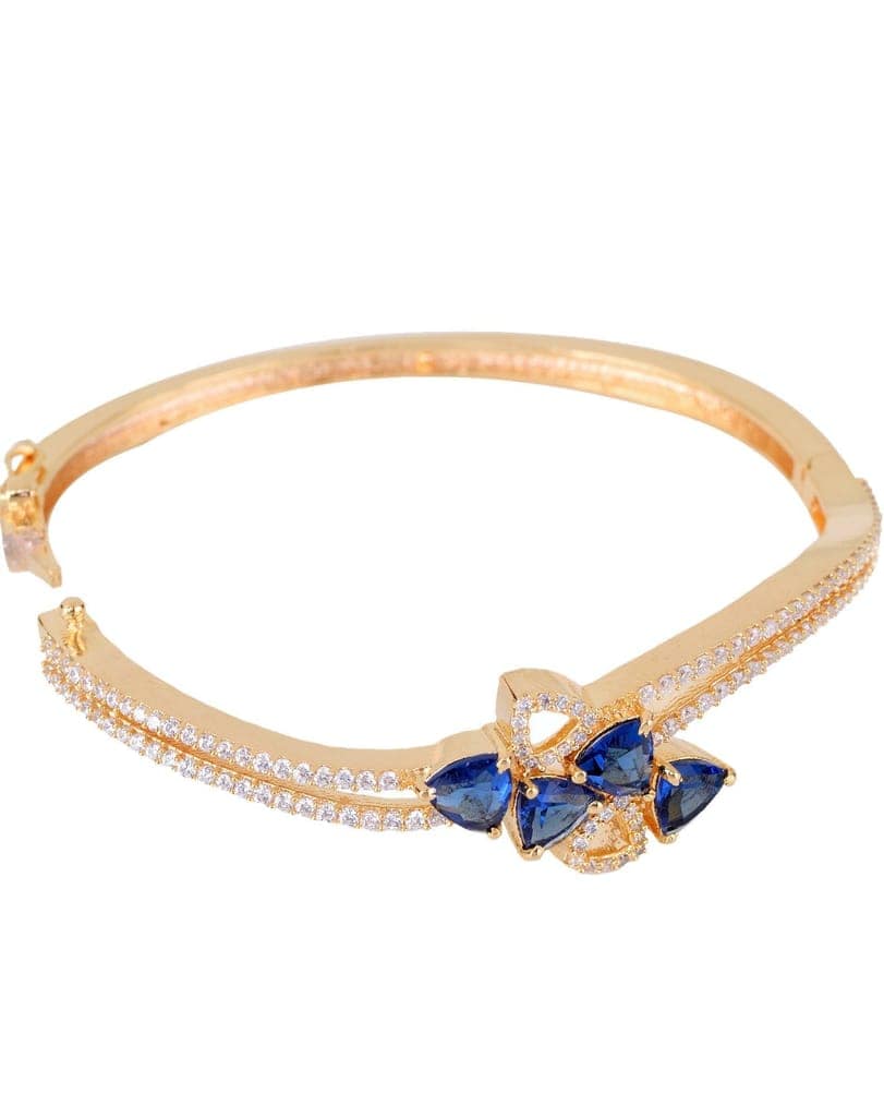 Gold plated Blue AD studded handcrafted stylish Bracelet for Women & Girls view 7