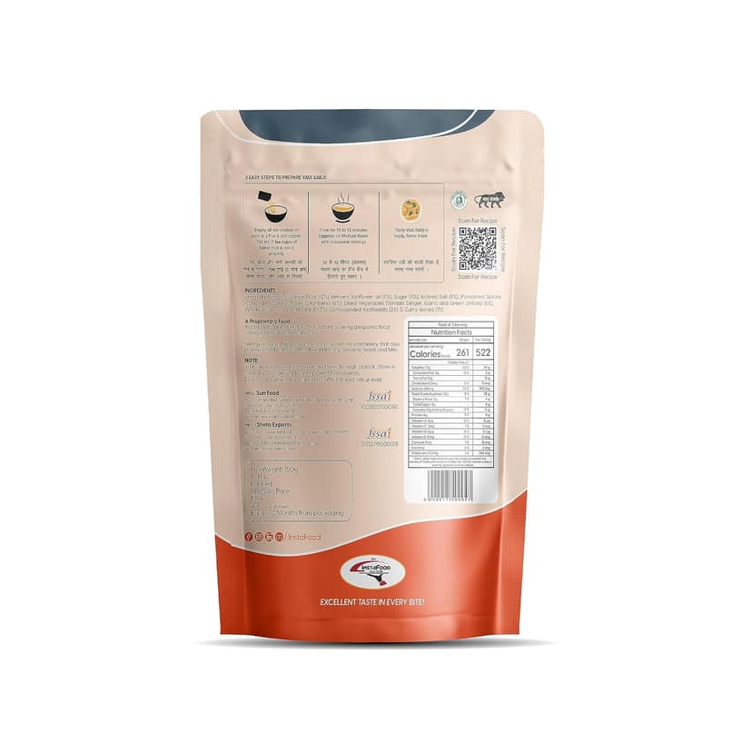 INSTAFOOD Vadi Sabji | Ready to Eat & Cook Meal | Zip Lock Packaging | Vegetarian Meal | Just Add butter Milk And Cook, 150 gm view 2