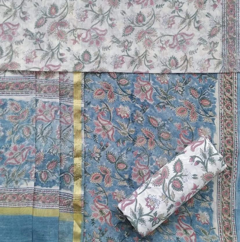 Designer Hand Block Print Chanderi Silk Suit Set (CHA427) view 3