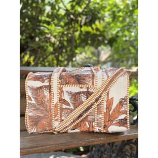 Teracotta Tropic Block Print Quilted Cotton Weekender Duffle Bag With Sling Belt Beige 18"X18"