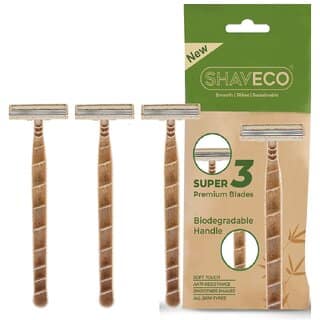(Pack of 3) SHAVECO Bamboo Safety Disposable Razor for Men | 3 Blades Razor with Lubricating Strip / Pivot Head