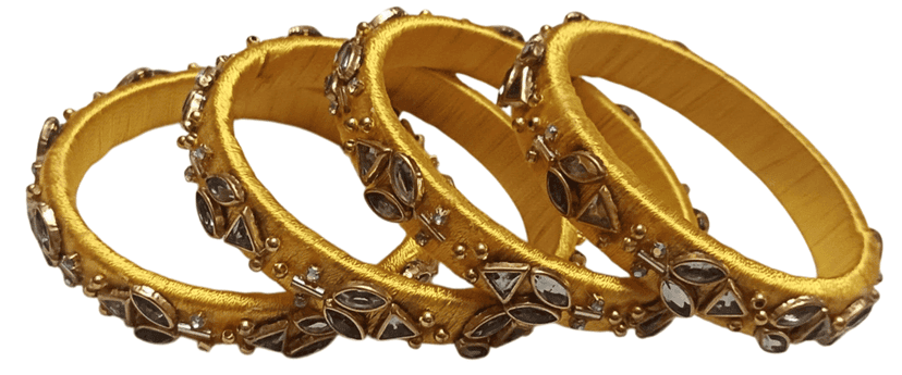 Designer Silk Thread Bangles studded with Kundan and Beads view 2