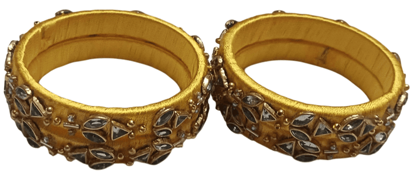 Designer Silk Thread Bangles studded with Kundan and Beads view 3