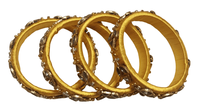 Designer Silk Thread Bangles studded with Kundan and Beads view 4