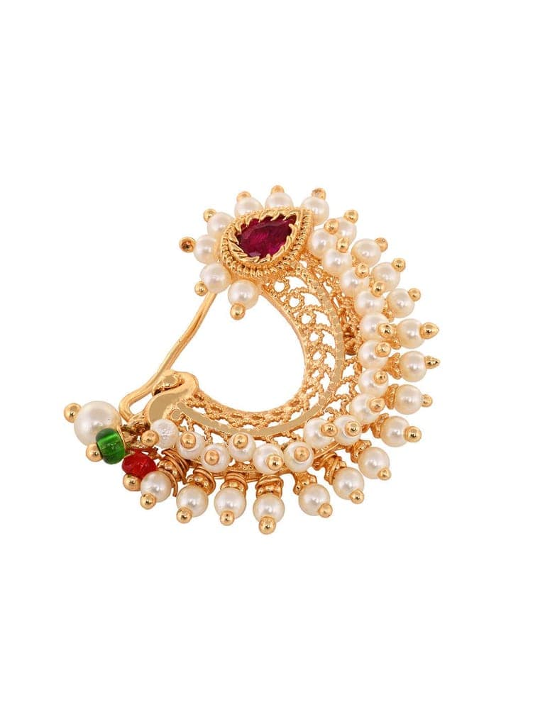 Gold Plated White Pearl Beaded Peshwai Moti Nath view 4
