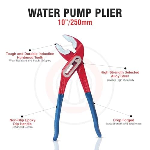 FREEMANS WBJ10 10"/250mm Box Joint Alloy Steel Water Pump Plier || Drop forged With Epoxy Dip Sleeve || Induction Hardened Jaws || Drop Forged - Red & Blue view 3