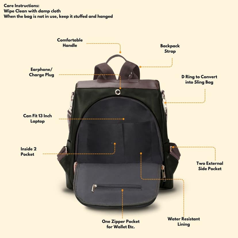 VISMIINTREND Women Backpack for Office Use Upto 13 Inch Laptop | Stylish Backpack Bag | Travel | School | College | Office Use | Anti Theft Convertible Backpack