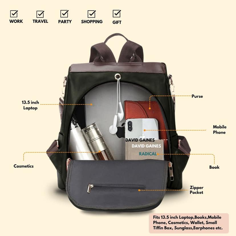 VISMIINTREND Women Backpack for Office Use Upto 13 Inch Laptop | Stylish Backpack Bag | Travel | School | College | Office Use | Anti Theft Convertible Backpack view 5